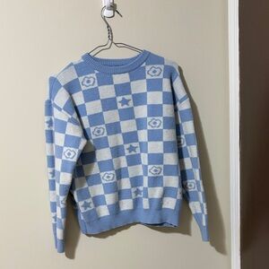 Blue and White Checkered Men's Sweater